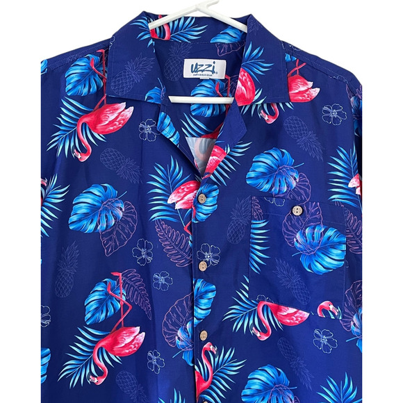 UZZI Amphibious Gear Men’s Size XL Pink Flamingo Button Down Short Sleeve Shirt - Picture 2 of 6